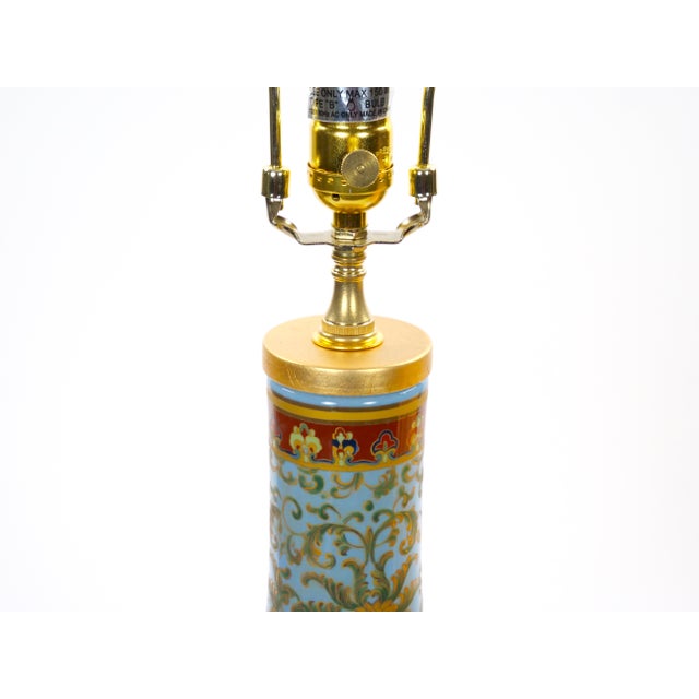 Mid-Century Modern Italian Blue Tapestry-Design Porcelain Table Lamps – Pair For Sale - Image 9 of 11