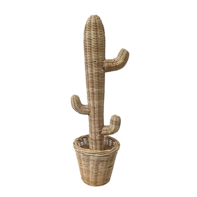 Boho Chic 28” Boho Wicker Cactus in Wicker Pot. For Sale - Image 3 of 6