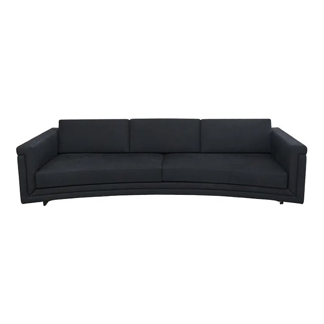 Modern Curved Sofa in Black Linen After Edward Wormley For Sale