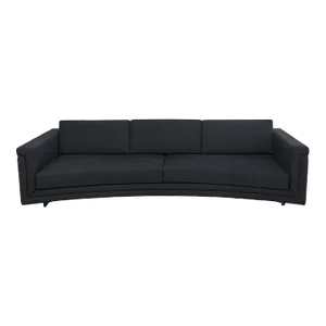 Modern Curved Sofa in Black Linen After Edward Wormley