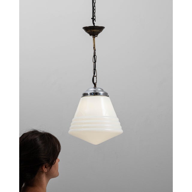 1920s French Art Deco Glass Pendant With Chrome Fitting For Sale - Image 18 of 18