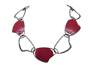 Vintage Signed Monet Modernist Red Enamel Necklace