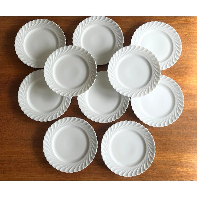 Set of 10 antique Limoges fine porcelain dessert plates, Haviland factory, Torse pattern, white Diameter: 19.5 cm...