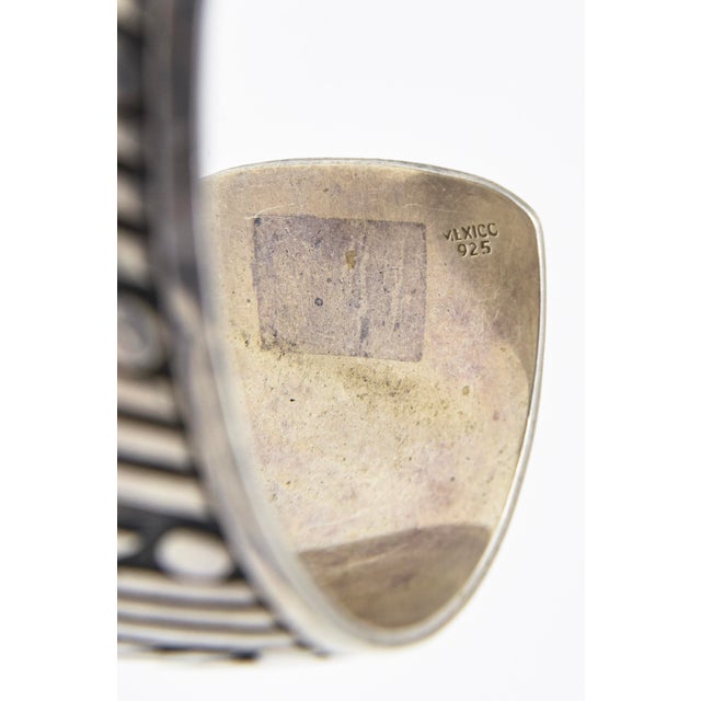 Geometric Mexican Sterling Silver Cuff Bracelet For Sale - Image 11 of 11