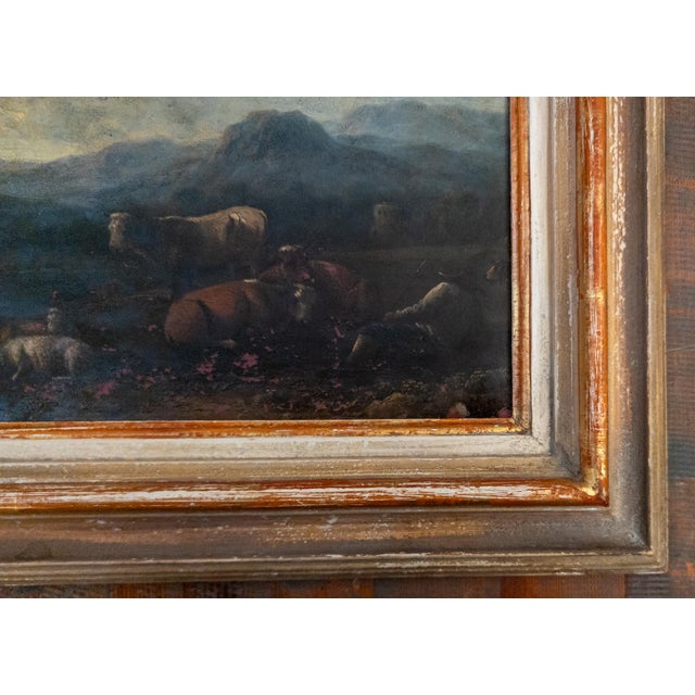 Mid 19th Century 19th Century Grand Tour Old Master Landscape Oil on Copper Painting of Cows and Sheep With Shepherd For Sale - Image 5 of 18