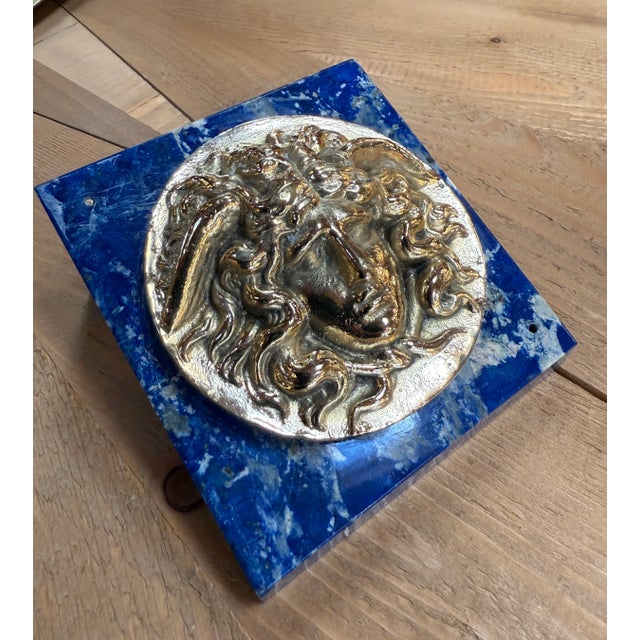 1960s Italian Lapis Lazuli and Gilt Bronze Medusa Plaque, Gioielleria Tarascio, Rome For Sale In Los Angeles - Image 6 of 9