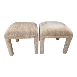 1980s Vintage Upholstered Neutral Ottomans - a Pair For Sale