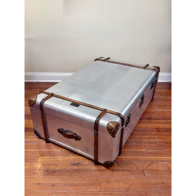 Restoration Hardware Aluminum Steamer Trunk Coffee Table For Sale - Image 6 of 15