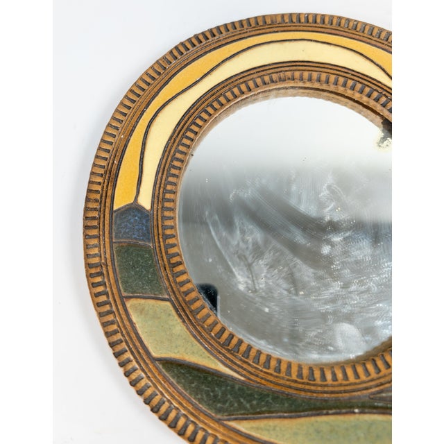 Contemporary Late 20th Century Decorative Round Art Pottery Accent Mirror For Sale - Image 3 of 8