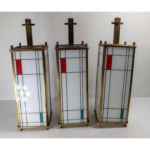 Metal 20th Century Modern Pendant Lamp Shades in De-Stijl Style After Piet Mondrian - Set of 3 For Sale - Image 7 of 18