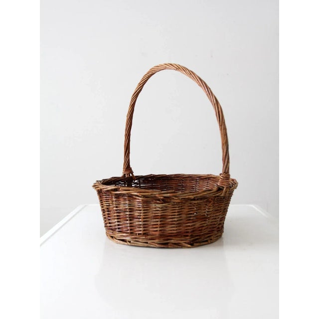 Farmhouse Vintage Wicker Handle Basket For Sale - Image 3 of 8