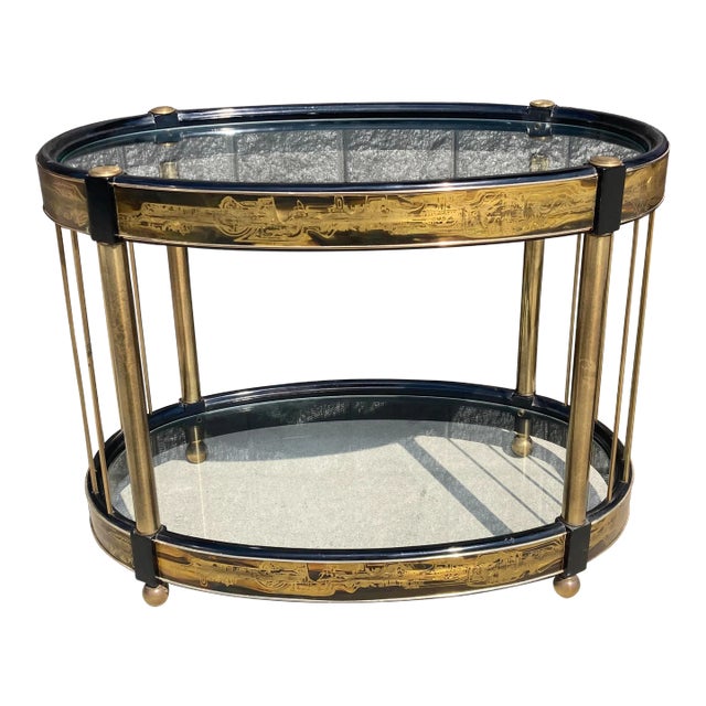 Mid 20th Century Acid Etched Brass Bar Cart by Bernard Rohne for Mastercraft For Sale