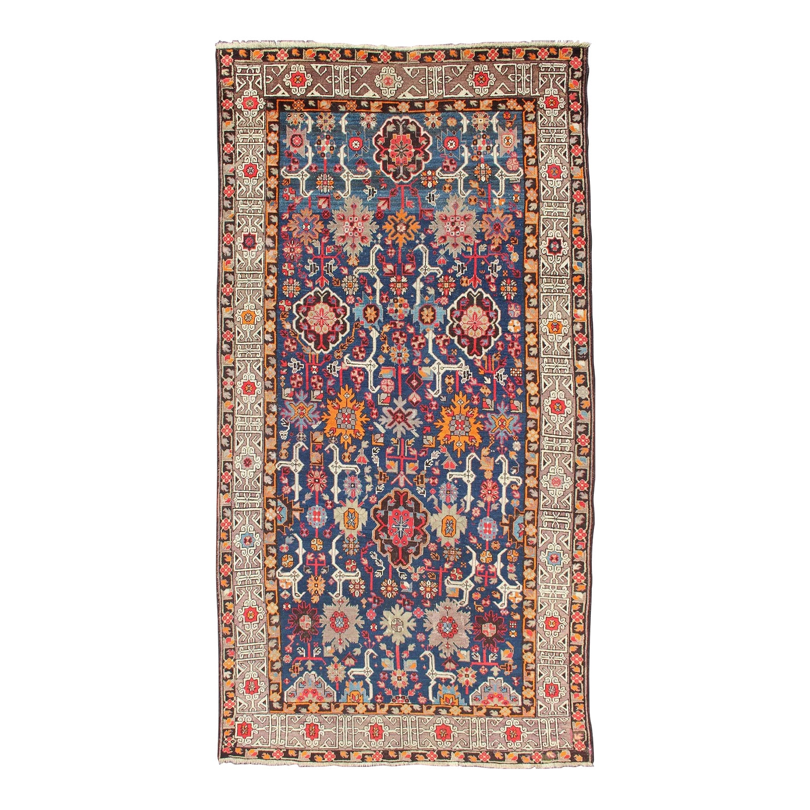 Antique Caucasian Kuba Gallery Rug With Blue Field and Stylized ...