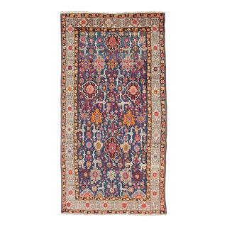 Antique Caucasian Kuba Gallery Rug With Blue Field and Stylized Geometric Motifs For Sale