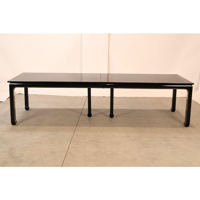 Custom Black Lacquered 12 Foot Extendable Dining Table With Gold Line Inlay For Sale - Image 17 of 18