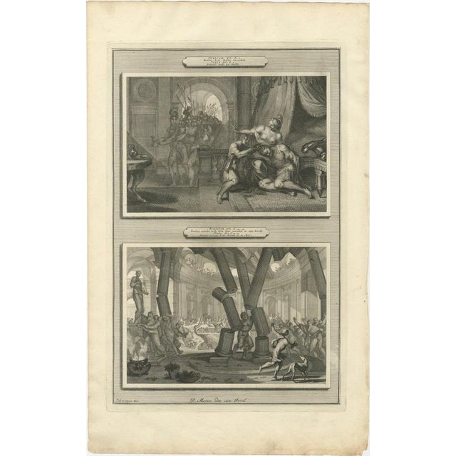 Baroque Pieter Mortier, Samson and Delilah and Samson Destroys the Temple of Dagon, Mortier , 1700, Engraving For Sale - Image 3 of 12