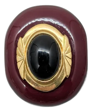 Vintage 1980s Signed Pellini Italy Maroon Lucite & Cabochon Faux-Onyx Brooch