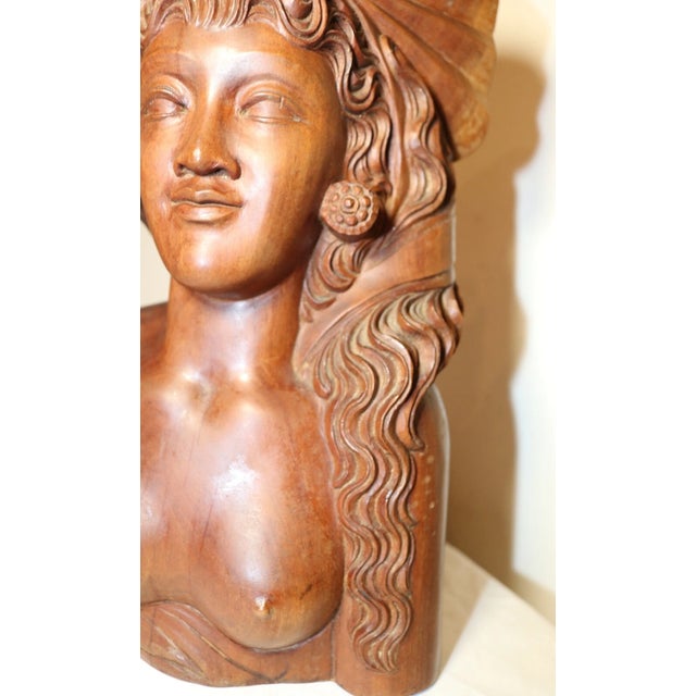 Figurative 1940s Carved Balinese Indonesian Bali Nude Lady Bust Wood Carving Sculpture For Sale - Image 3 of 12