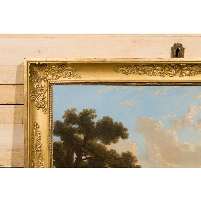 Textile Italian 19th Century Framed Oil on Canvas Painting Depicting Cows in Pastures For Sale - Image 7 of 12