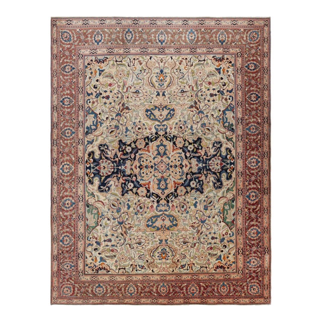 Oversized Antique Tabriz Persian Rug With Florals and Medallion From Rug & Kilim For Sale