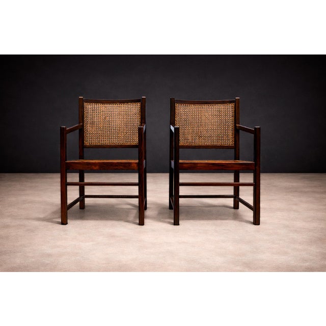Mid-Century Modern Pair of Armchairs in Hardwood & Caning 1960s For Sale - Image 3 of 7