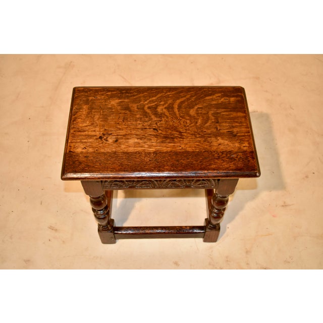 19th Century 19th Century English Oak Carved Joint Stool For Sale - Image 5 of 7