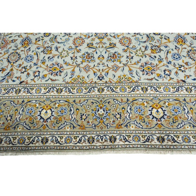 Green Hand-Knotted Kashan Oriental Rug in Pistachio Green with Floral Motifs For Sale - Image 8 of 13