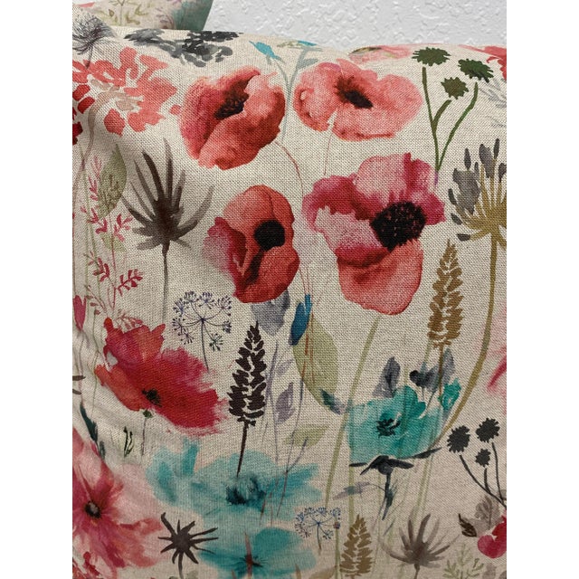 Pair of 20" Pillows With a Water Color-Like Red Poppy Floral Pattern - Made in Uk. For Sale - Image 11 of 12