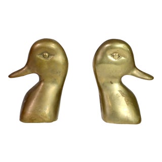 1960's Mid-Century Brass Mallard Duck Head Bookends - a Pair For Sale