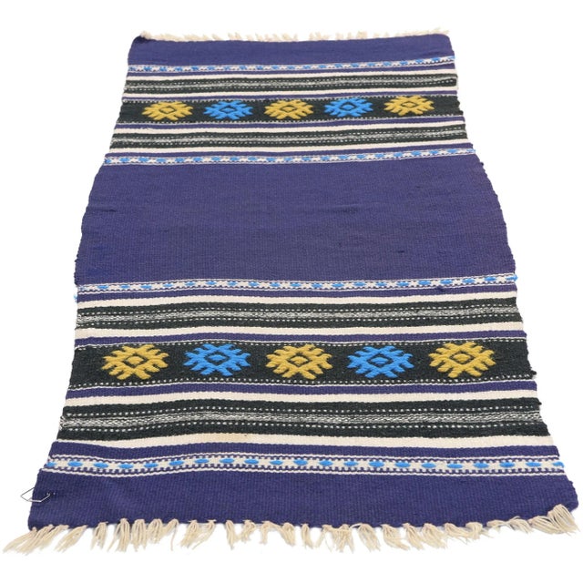 Tribal Vintage Blue Cretan Greek Kilim Rug - 01'06 X 03'10 For Sale - Image 3 of 10