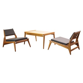 Hunting Chairs with Table by Heinz Heger for PGH Erzgebirgisches Kunsthandwerk Annaberg Buchholz, former GDR, 1960s, Set of 3 For Sale
