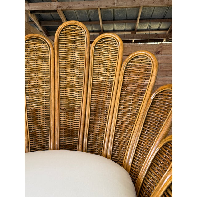 Vintage Sculptural Rattan Fan Back Palm Frond Lounge Chair For Sale - Image 9 of 12