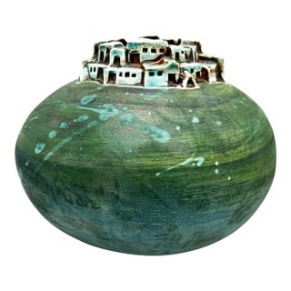 Studio Raku Pottery Vessel by Jeremy Diller – Pueblo Village Motif / Southwestern / Organic Modern For Sale