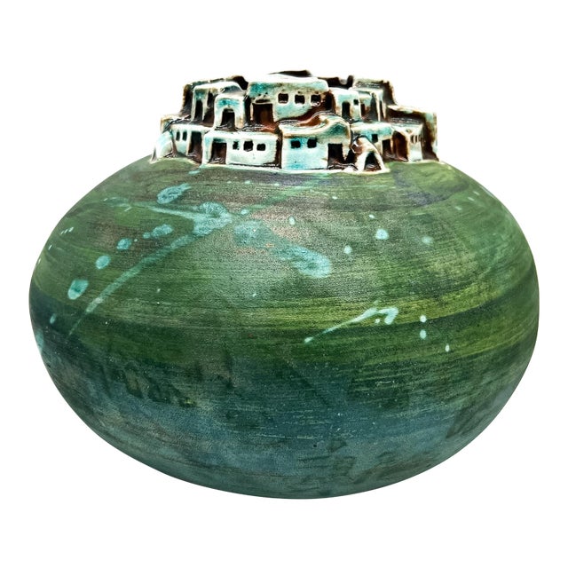 Studio Raku Pottery Vessel by Jeremy Diller – Pueblo Village Motif / Southwestern / Organic Modern For Sale