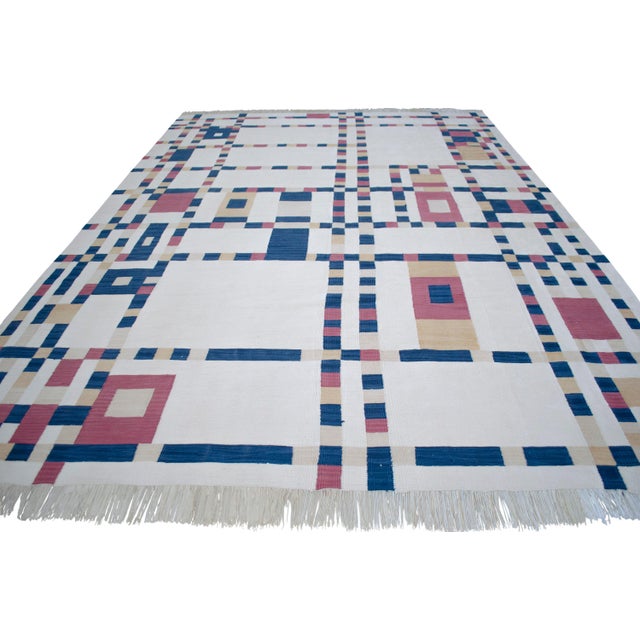 2020s Piet Mondrian - Broadway Boogie Woogie Inspired Silk Hand Woven Area Kilim Wall Rug 6′5″ × 9′2″ For Sale - Image 5 of 17