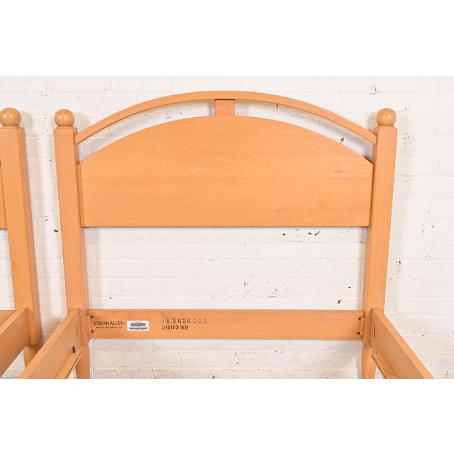 Wood Ethan Allen Modern Carved Solid Maple Twin Size Beds, Pair For Sale - Image 7 of 11