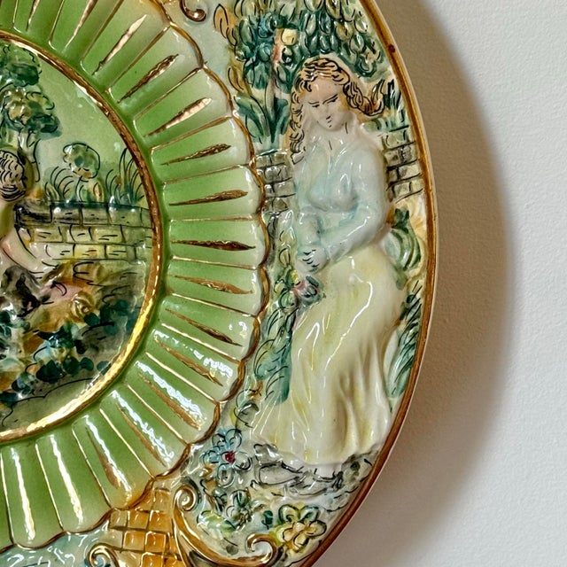 Mid 20th Century Hand Painted Capodimonte Decorative Plate Wall Decor For Sale - Image 6 of 11