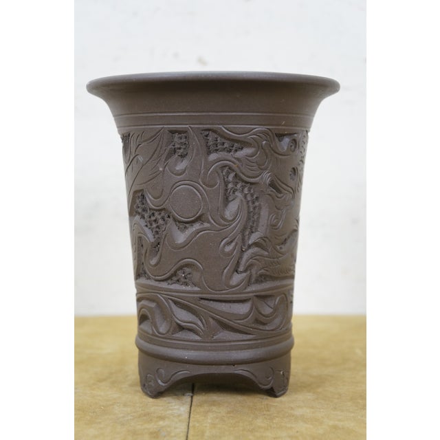 Chinese Ceramic Flower Frog Bonsai Dragon Bud Vase W Cloud Feet 7" For Sale - Image 6 of 18