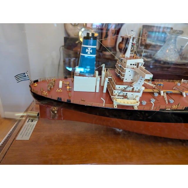 Wood Rare Museum Quality Tanker Ship Model in Display Case Titled "Mv Captain Gregos" For Sale - Image 7 of 10