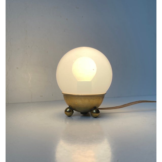 Metal Small Vintage Scandinavian Snow Ball Table Light in Brass and Acrylic, 1970s For Sale - Image 7 of 9