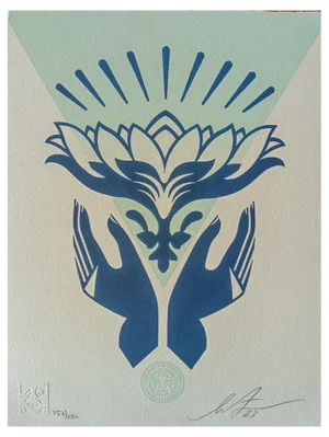 Shepard Fairey, Lotus Hands Letterpress, 2023, Letterpress