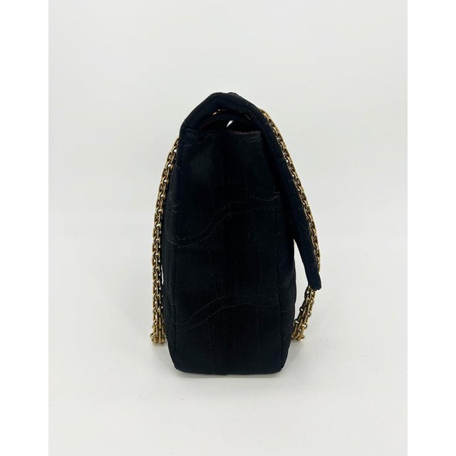 Mid 20th Century Chanel Black Satin Coco Croc Quilted 227 Reissue 2.55 Double Flap Classic For Sale In Philadelphia - Image 6 of 13