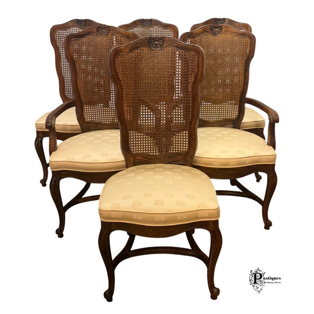 French Provincial Vintage Century French Country Style Oak & Cane Dining Chairs - Set of 6 For Sale - Image 3 of 12