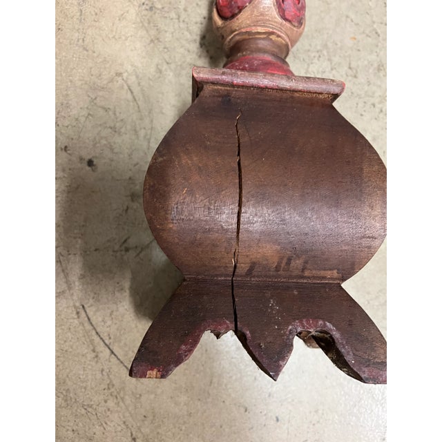 Red Vintage Carved Wood Altar Stick Candle Holder For Sale - Image 8 of 10