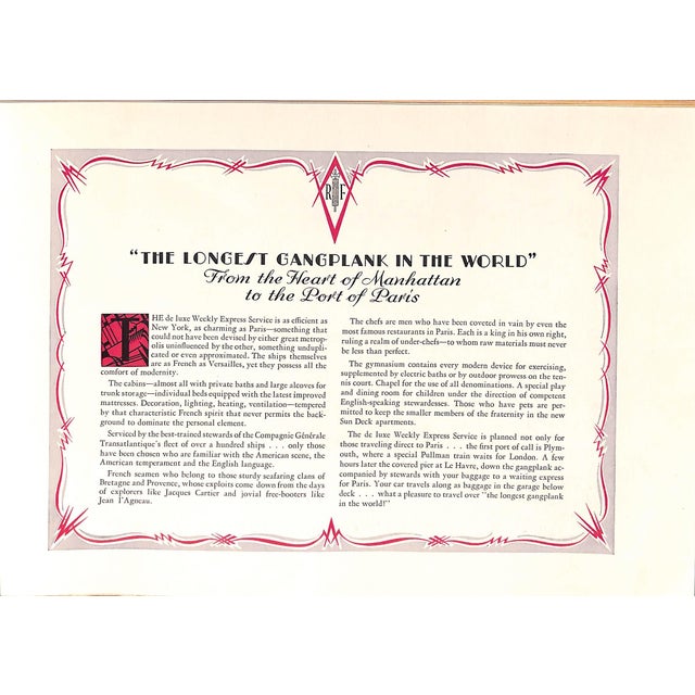 1930 The Paris Aristocrat Of The Atlantic The France A Chateau On The Atlantic 8 3/4" x 12 1/4" SS Île de France was a...