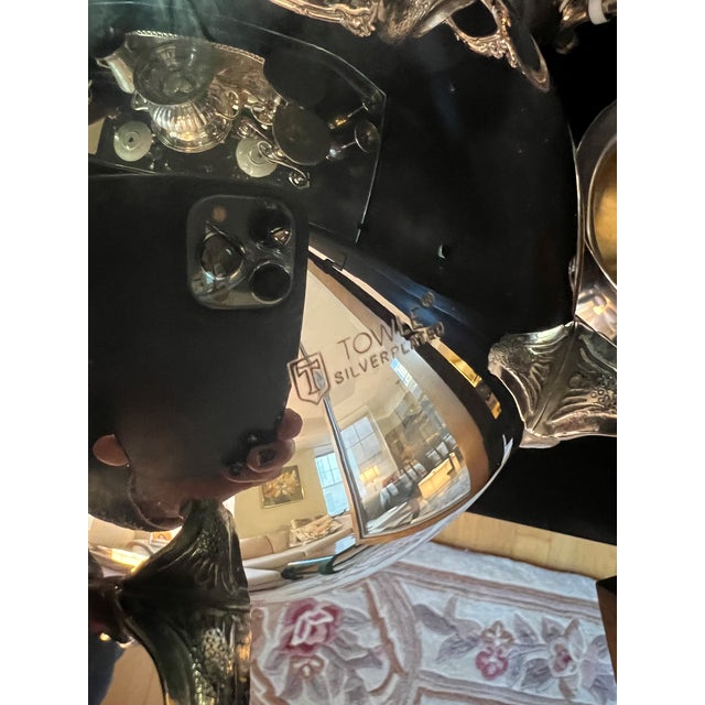 Towle Silversmiths 1980s Beautiful Silverplated Coffee/Tea Set With Ornate Tray - 7 Pieces For Sale - Image 4 of 9