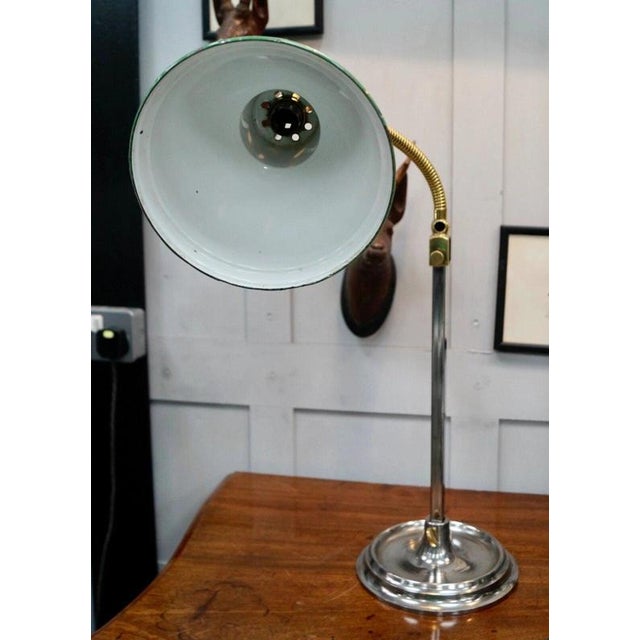 Antique Brass and Green Enamel Gooseneck Reading Lamp, 1920 For Sale - Image 6 of 7
