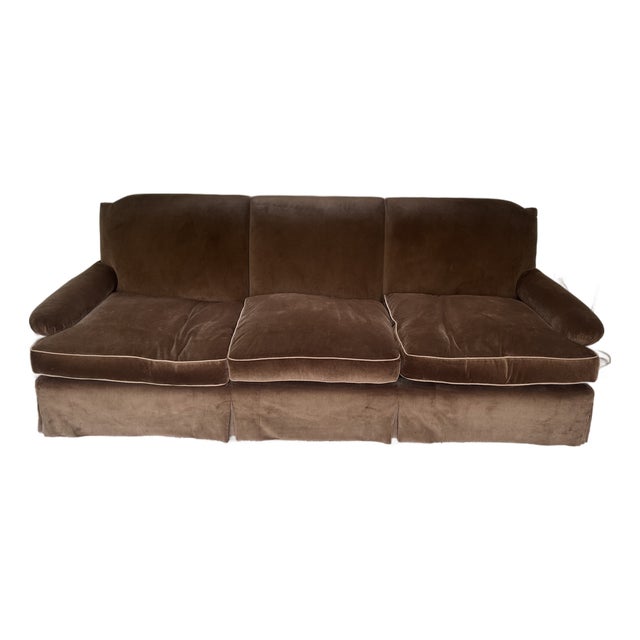 Skirted Charles of London Brown Sofa For Sale