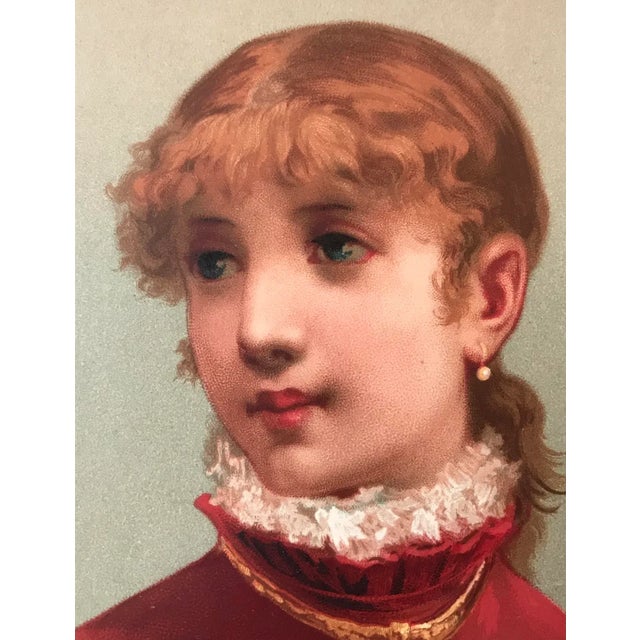 1900 - 1909 Antique Victorian Portrait of a Girl With and Emerald Necklace Chromolithograph Print Circa 1900 For Sale - Image 5 of 6
