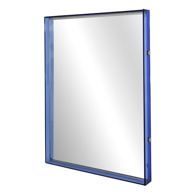 Mid-Century Modern Crystal Art Glass Blue Wall Mirror, Italy, 1960s For Sale